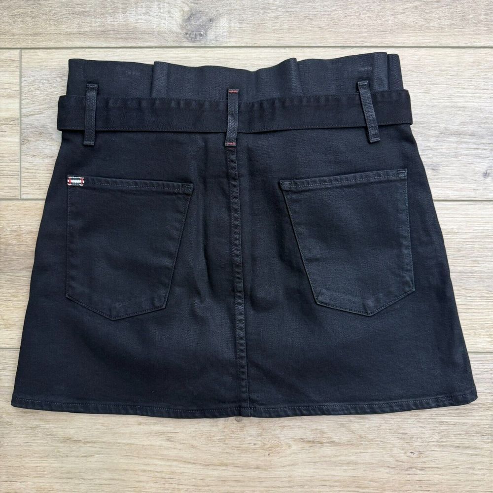Alice & Olivia Black Denim Paperbag High Rise Mini Skirt‎ Belted Womens size 30 - Picture 6 of 12